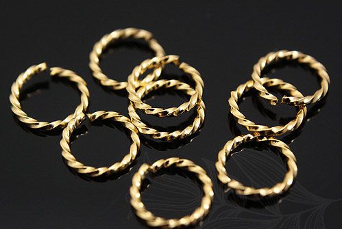 Колечки крученые, 7 мм, позолота, Южная Корея